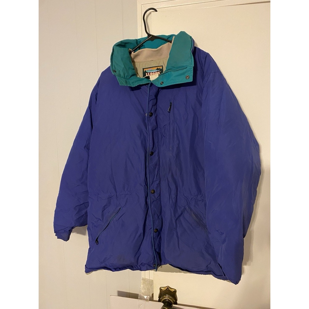VTG LL Bean Penobscot Parka Blue Teal Men's Large Goose Down USA Made No Hood